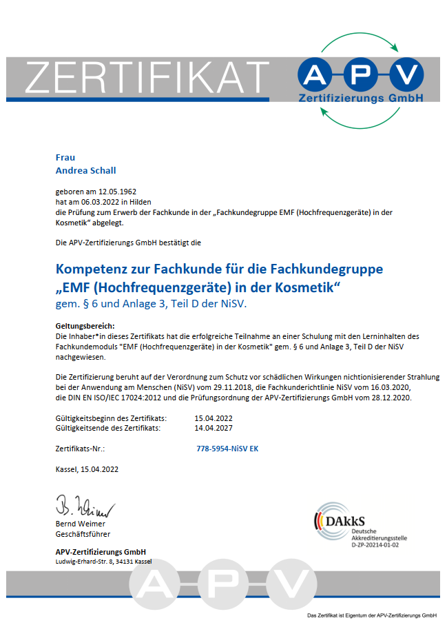Zertifikat NiSV Andrea Schall